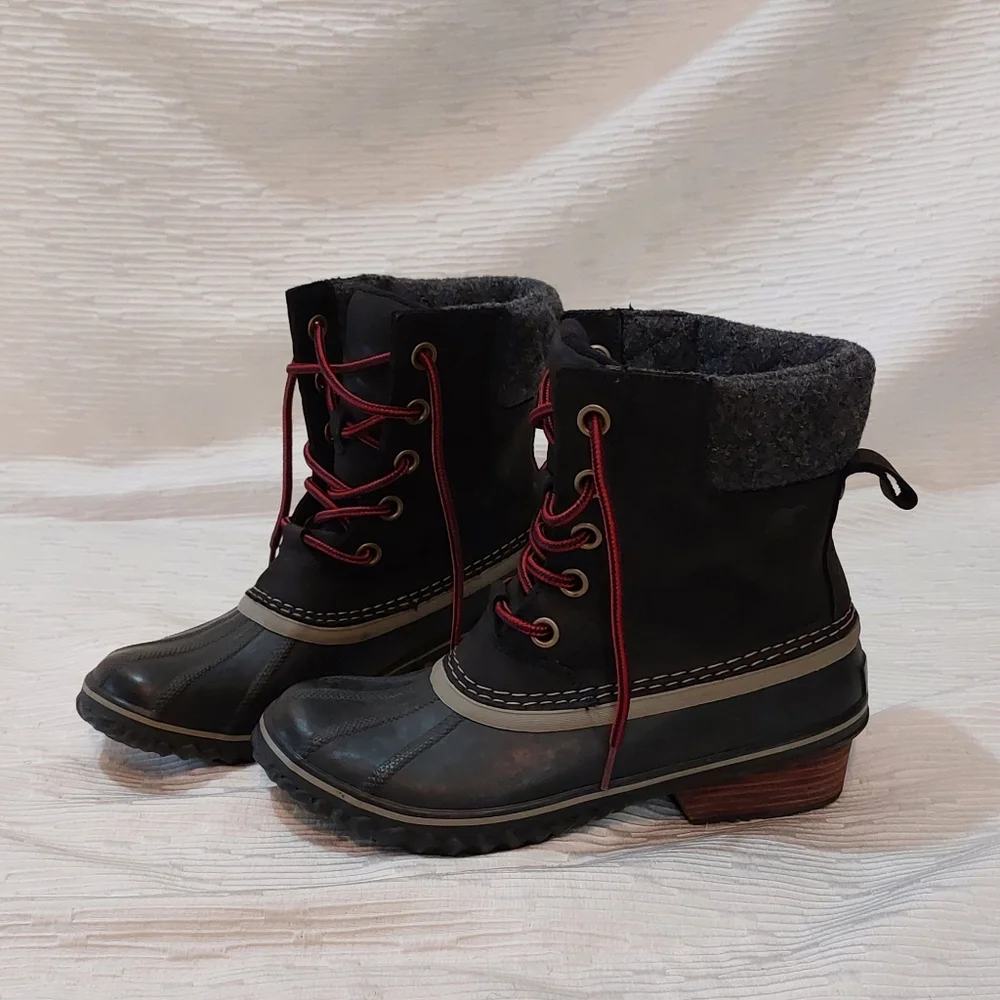 Sorel Black Ankle Boots with Red Accented Laces